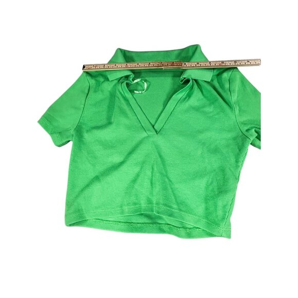 Neon Green Ribbed Polo Crop Top Short Sleeve Zara Size M - Picture 8 of 11